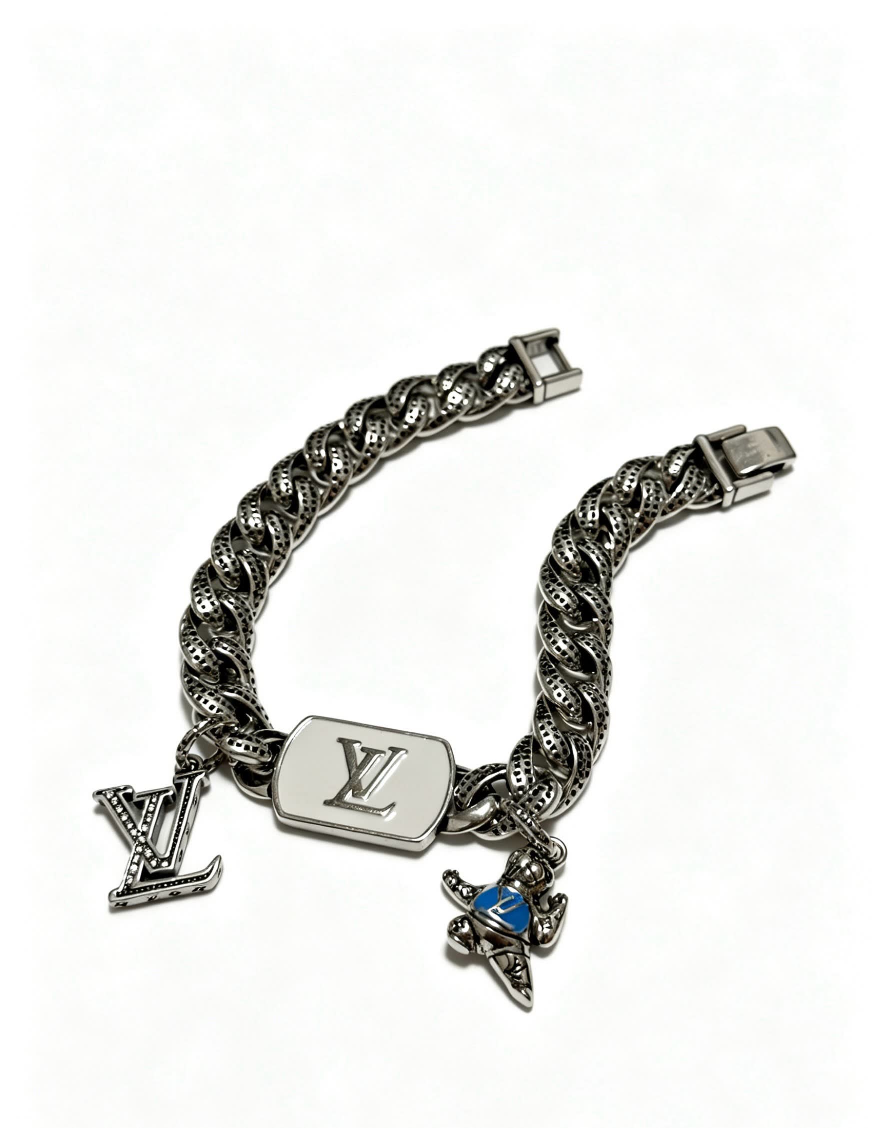 Louis Vuitton Silver Tone Bracelet with Charms